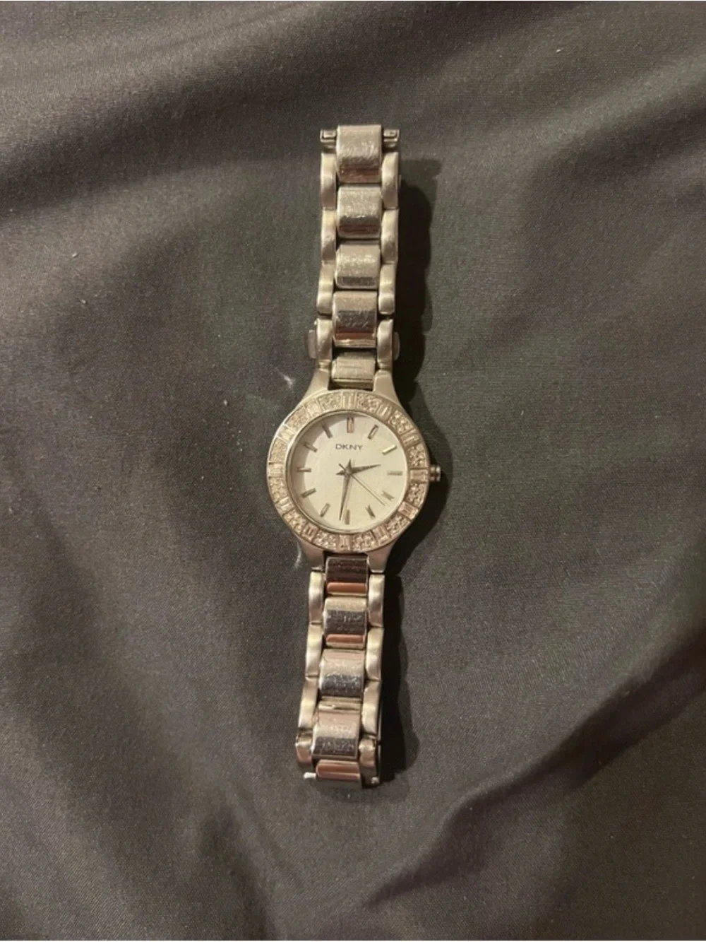 DKNY Silver Tone Bracelet Watch with Crystal Bezel